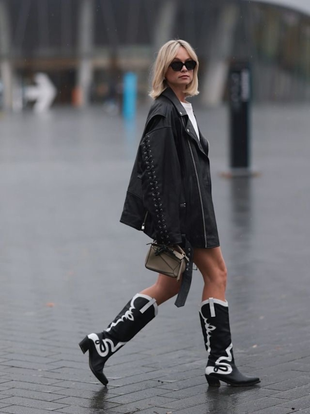 Vince Camuto Black and White Over-the-Knee Statement Boots